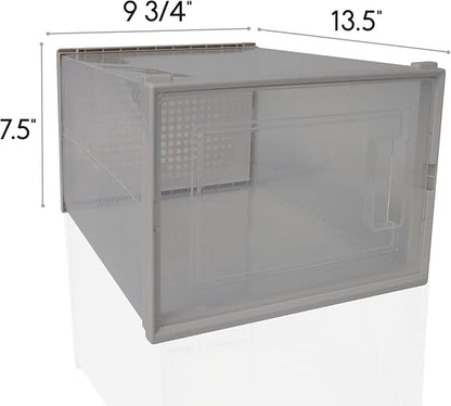 Basic Fundamentals 12 Pack Stackable Storage Bins for Sneaker Shoes - Clear Plastic, Foldable Shoe Box for Closet Organizing - Perfect Drop Front Shoe Organizer with Breathable Frame, White