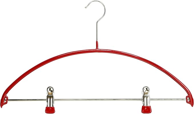 Mawa by Reston Lloyd European Non-Slip Metal Clothing Hanger, Smooth Shoulder Support & Adjustable Pant Clips, 1 Piece, Red