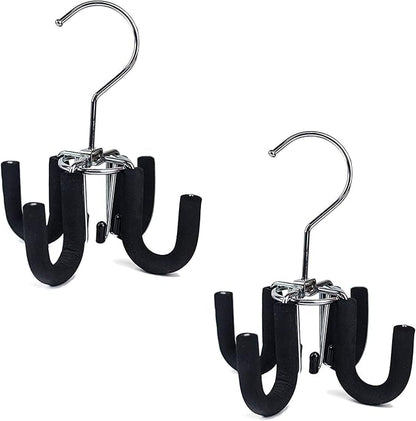 Huji 4 Hooks Swivel Belt Hanger Tie Scarves Necklace Purse Rack Clothes Organizer Closet Storage (2, Black Swivel Belt Hanger)
