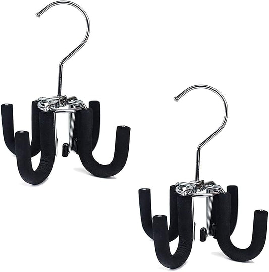 Huji 4 Hooks Swivel Belt Hanger Tie Scarves Necklace Purse Rack Clothes Organizer Closet Storage (2, Black Swivel Belt Hanger)