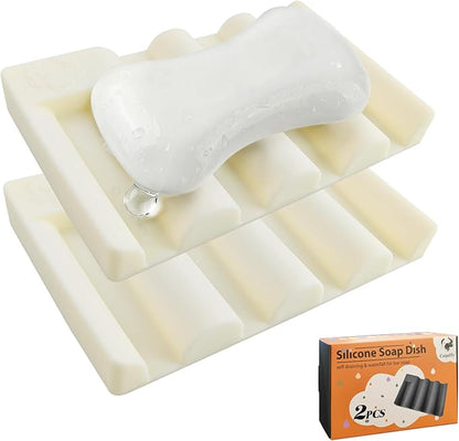 Silicone Soap Dish,Self Draining Soap Holder Perfect for Shower,Bathroom Sink,Kitchen Sink & Travel,Non-Slip Bar Soap Holder Extend Soap Life,Keep Soap Bars Dry & Easy Cleaning Beige-2Pcs