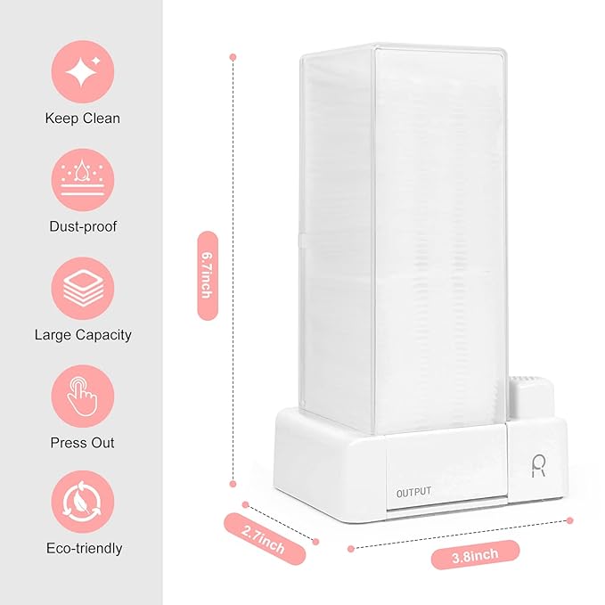 Automatic Cotton Pad Holder, Square Press Out Cosmetic Cotton Makeup Removers Pad Holder, Makeup Organizer Container Dispenser Storage Display Rack (White)