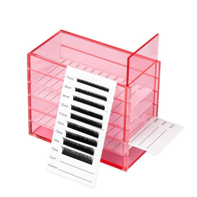 Red Acrylic 5 Layers clear Eyelash Storage Box, Makeup Display Container, Eyelashes Holder Case Grafting, Eyelash Transparent Box Extension Tool