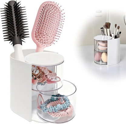 Hair Accessory Organizer & hair brush organizer, 2-Layer Clear Hair Accessories Organizer Rotatable Small Jewelry Box for Clip Earring Necklaces, The Latest Gift for A Girl. (White) Hair Caddy