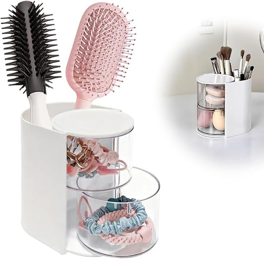 Hair Accessory Organizer & hair brush organizer, 2-Layer Clear Hair Accessories Organizer Rotatable Small Jewelry Box for Clip Earring Necklaces, The Latest Gift for A Girl. (White) Hair Caddy