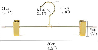 Amber Home 10 Pack Shiny Gold 12 Inch Metal Pants Skirts Hanger, Sturdy for Slacks Trousers with 2 Adjustable Non Slip Clips and Swivel Hook (10 Pack)