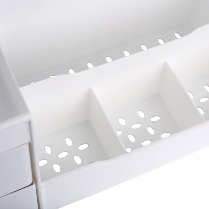 Mantello Cosmetic Storage Organizer - Sitting on Your Vanity, Bathroom Counter or Dresser - Easily Organize Your Cosmetics, Jewelry, Hair Accessories (White)
