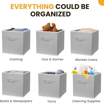 Criusia Large Storage Cubes, 13x13 Cube Storage Bins (Set of 10), Fabric Collapsible Storage Bins with Dual Handles, Foldable Cube Baskets for Shelf, Closet Organizers and Storage Box (Grey)