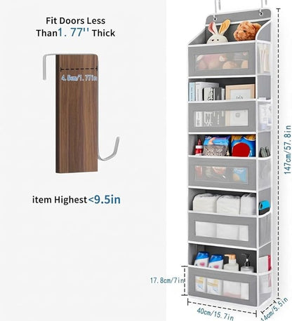 MIMONTALVOSHOP Over the Door Hanging Organizer, 5 Pockets, Gray, 44 LBS Capacity, 43.31x11.81in, for Pantry, Bathroom, Bedroom