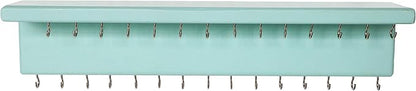 SANY DAYO HOME Jewelry Organizer with 30 Hooks and Cosmetics Shelf, 15 x 3 x 4 inches Wall Mounted Rustic Pine Wood Holder for Necklaces and Bracelets, Suitable for Kids and Adults (Aqua)