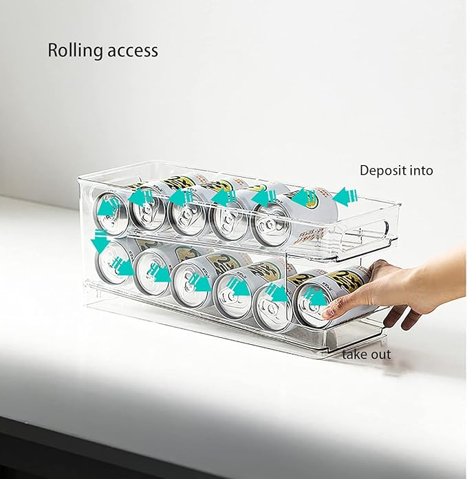 Double Layer Pop Soda Can Organizer Bins,Stackable Dispenser Storage Holder Rack,for Fridge, Freezer, Kitchen, Countertops, Cabinets - Clear Plastic Canned Food Pantry Storage Rack