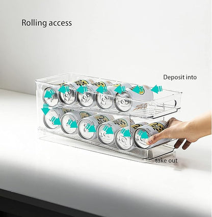 Double Layer Pop Soda Can Organizer Bins,Stackable Dispenser Storage Holder Rack,for Fridge, Freezer, Kitchen, Countertops, Cabinets - Clear Plastic Canned Food Pantry Storage Rack