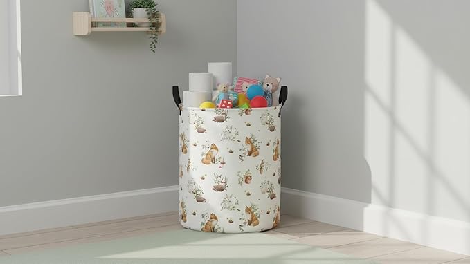 CLOCOR Large Laundry Basket,Waterproof Nursery Hamper,Collapsible Fabric Storage Container,Room Decor,Gift Basket（Watercolor Fox