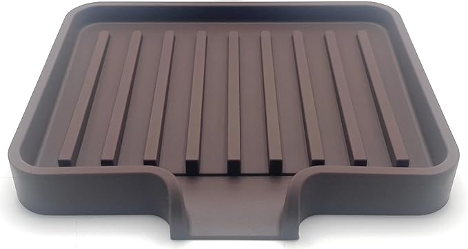Silicone Soap Dish Tray and Sponge Holder with Drain Chute, Rectangular, Kitchen and Bathroom Sink Organizer (Dark Chocolate, 5.2"x4" (Set of 2), 7.2 Ounces)