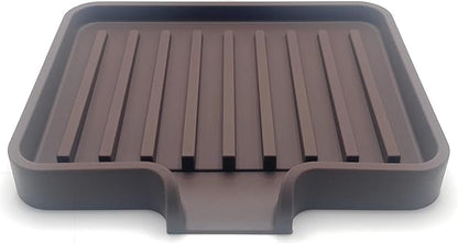 Silicone Soap Dish Tray and Sponge Holder with Drain Chute, Rectangular, Kitchen and Bathroom Sink Organizer (Dark Chocolate, 5.2"x4" (Set of 2), 7.2 Ounces)