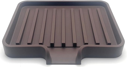 Silicone Soap Dish Tray and Sponge Holder with Drain Chute, Rectangular, Kitchen and Bathroom Sink Organizer (Dark Chocolate, 5.2"x4" (Set of 2), 7.2 Ounces)
