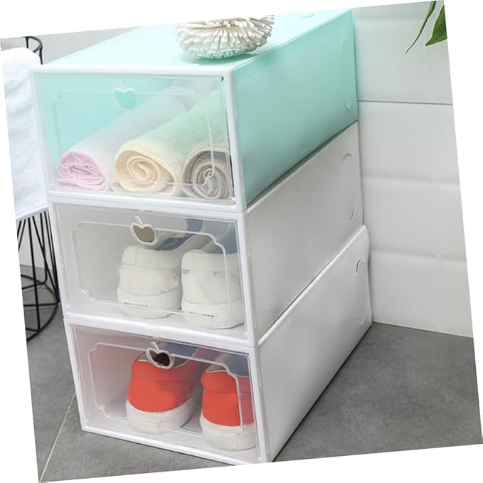 HEALLILY 6Pcs Transparent Creative Shoe Storage Box Plastic Container with Drawer Design for Easy Organization and Protection of Sneakers Stackable and