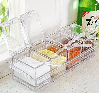 ParaCity Kitchen Gourmet Acrylic Seasoning Box with 4 Serving Spoons, Nice Design for Kitchen (Seasoning Box)