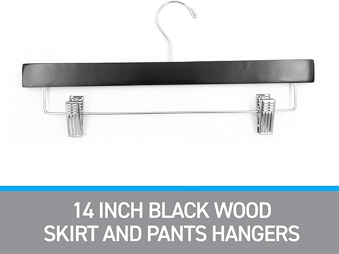 SSWBasics 14 inch Black Wood Skirt and Pants Hangers - Case of 50 - Black Wooden Pants