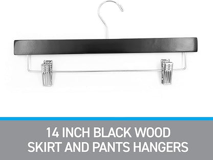 SSWBasics 14 inch Black Wood Skirt and Pants Hangers - Case of 50 - Black Wooden Pants