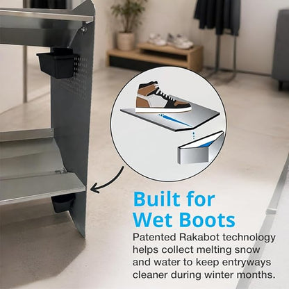 Chic Classy Water and Sand Collecting and Draining Metal Shoe Rack for Entryway, 2 Tiers 7 Pairs Storage, Armoire De Rangement, Shoe Organizer, Vertical Shoe Rack, Matte Black