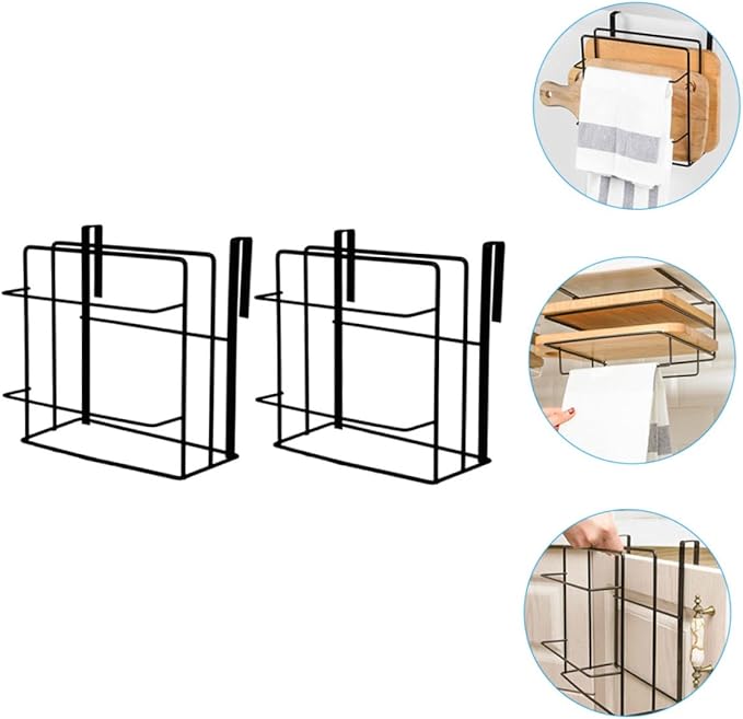 Happyyami 2Pcs Over Cabinet Door Organizer Set Inside Cabinet Storage Rack Towel Bar Iron Material Space-Saving Design for Kitchen and Pantry