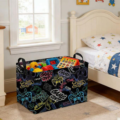 Rectangular Kids Baskets,Waterproof Foldable Storage Basket with Handles,Games Basket,Boys Room DecorGame Storage Bin,Shelf Baskets(Cool Game)