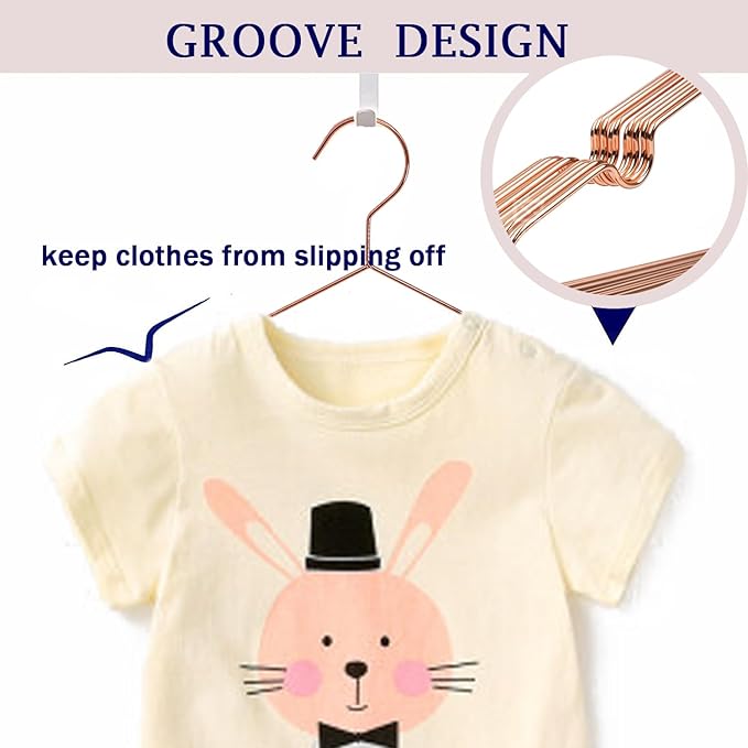 12.5" Rose Gold Shiny Steel Metal Wire Children's Baby Toddler Infant Hangers - 10 Pack Non-Slip Durable Space-Saving Baby Clothes Coat Hangers
