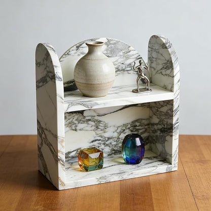 DUANYAN Marble Bathroom Counter Organizers and Storage, 2-Tier Luxurious Makeup Organizer for Perfume Cosmetic Skincare Jewelry, Natural Marble Counter Shelf, No Assembly Required