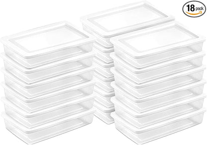 Sterilite 18 Pack Storage Box, 41 Quart Stackable Tote, Clear Plastic Container with Secure Snapping Lids for Home and Office Organization, White