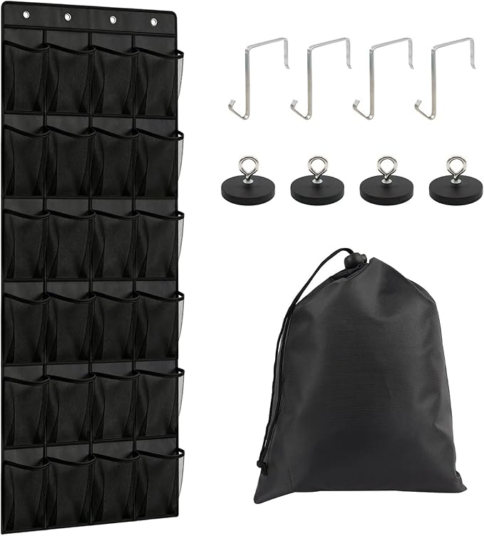 Esoes Cruise Ship Magnetic Door Organizer, 24 Pockets Magnetic Behind the Door Shoe Rack-4 Strong Anti-Scratch Magnets, Over the Door Organizer Cruise Essentials Storage for Cruise Cabin Travel