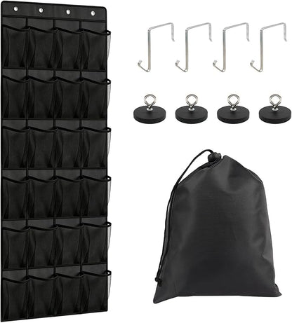 Esoes Cruise Ship Magnetic Door Organizer, 24 Pockets Magnetic Behind the Door Shoe Rack-4 Strong Anti-Scratch Magnets, Over the Door Organizer Cruise Essentials Storage for Cruise Cabin Travel