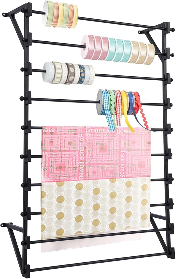 Wall Mounted Scarf Display Rack 10 Layer Wall Wrapping Paper Ribbon Organizer Retail Display Scarf Rack Scarf Tie Belt Towel Rack for Retail Shops, Workspaces