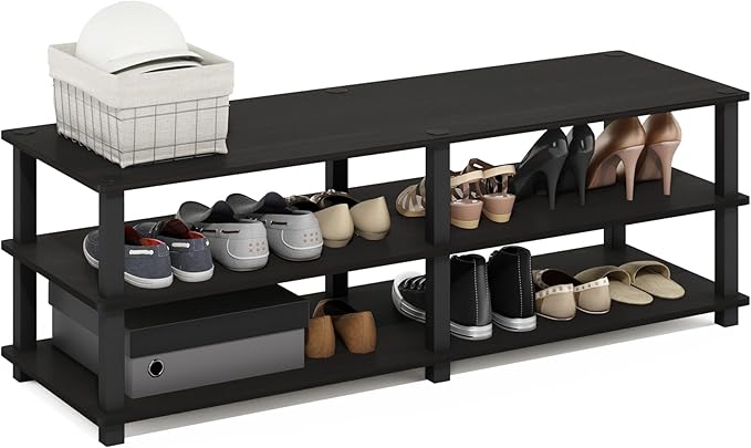 Furinno TURN-S-TUBE Shoe Rack, 3-Tier Wide Shoe Organizer, Open Shelf Rectangular Shoe Storage Rack, 11.6 x 47.2 x 15.4, Toolless Assembly, for Closet Entryway, Office, Garage, Espresso