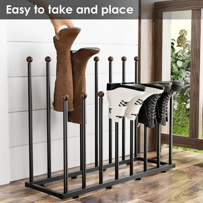 Boot Rack for Tall Boots, Free Standing Shoe Rack with 16 Posts, Holds 8 Pairs of Boots, Upside Down Storage Design Prevents Wrinkles & Creases, Metal Organizer for Closet, Entryway, Garage, Black