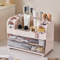 Extra Large Makeup Organizer with 2 Wide Drawers Divided Top Compartment, Spacious Cosmetic Display Case, 4 Colors Skincare Storage box for Vanity and Countertop (Pink)