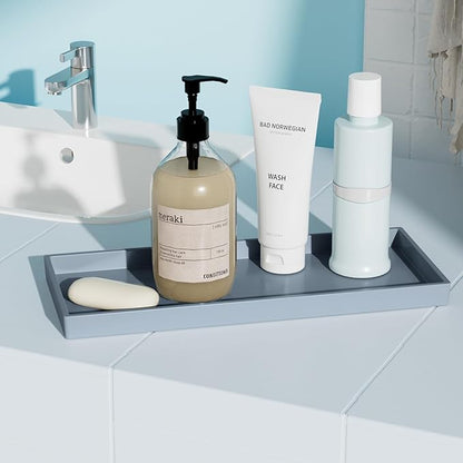 Vanity and Bathroom Tray, 11.8" ABS Countertop Organizer,Waterproof Vanity Tray for Toilet Tank,Perfume,Soap,Keys,Bathroom Accessories,Kitchen and Bath Trays,Non Slip Small Trays,Gray