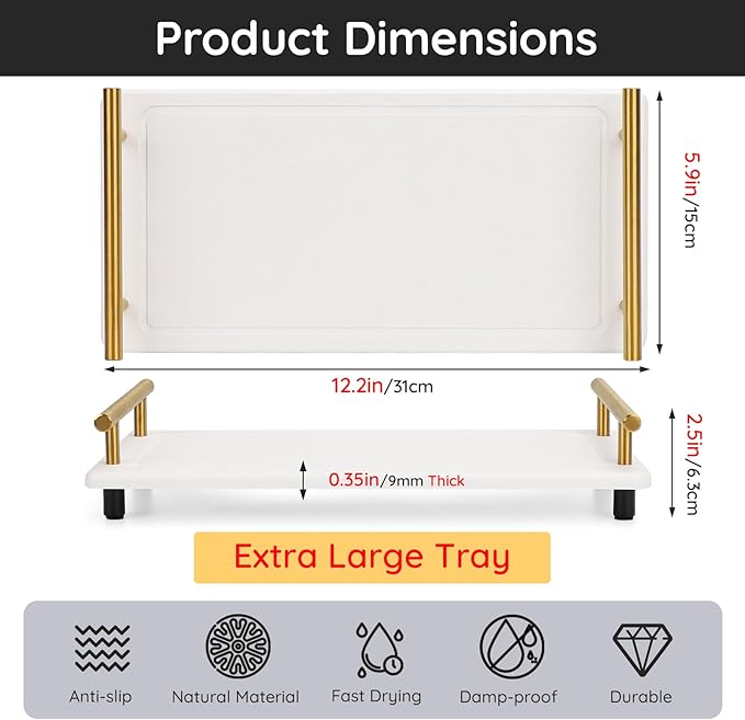 Segbeauty 12x6in Water Absorbing Stone Tray for Countertop, Fast Drying Stone Diatomaceous Earth Tray, Instant Drying Stone Tray for Kitchen Counter, Quick Dry Large Bathroom Counter Tray Soap Holder