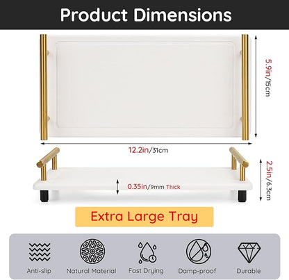 Segbeauty 12x6in Water Absorbing Stone Tray for Countertop, Fast Drying Stone Diatomaceous Earth Tray, Instant Drying Stone Tray for Kitchen Counter, Quick Dry Large Bathroom Counter Tray Soap Holder