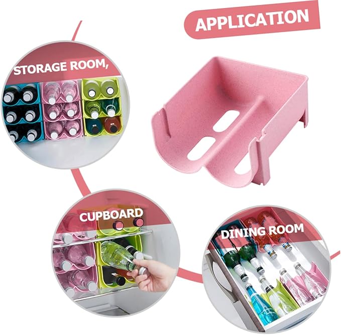 3pcs Stackable Beer and Beverage Organizer Rack Multi-function Plastic Drink Storage for Refrigerator Easy- Can Holder Space-saving Kitchen Rack Pink