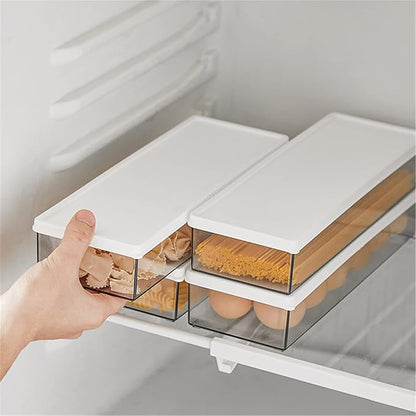 Hanobe Pasta Containers for Pantry Large Spaghetti & Noodle & Lasagna Canister 4 Pcs Clear Grey Rectangular Canister with Lock Lids Durable Plastic Food Keeper for Fridge Kitchen Cabinet