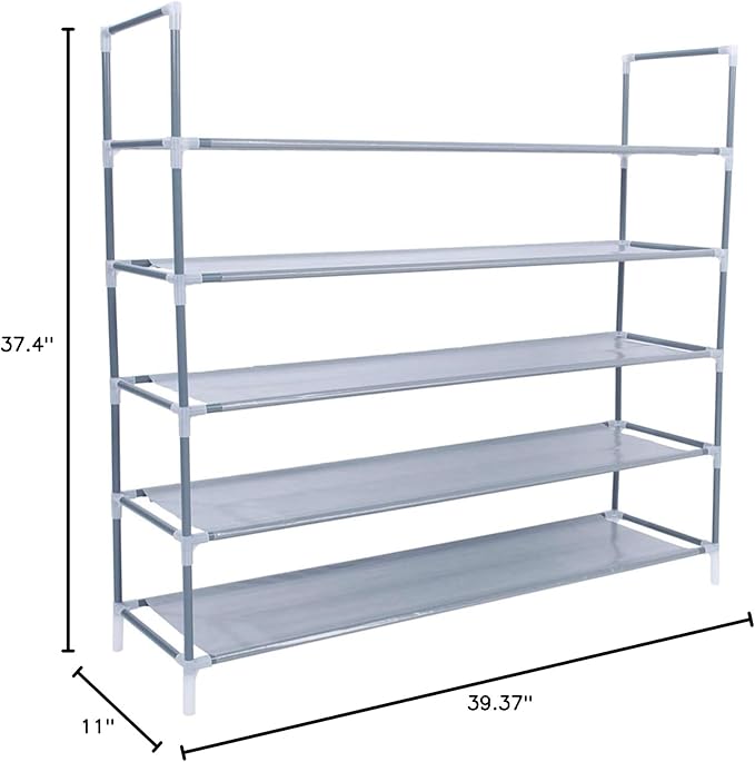 Savins Simple Assembly 5 Tiers Non-woven Fabric Shoe Rack with Handle Gray