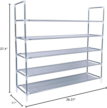 Savins Simple Assembly 5 Tiers Non-woven Fabric Shoe Rack with Handle Gray