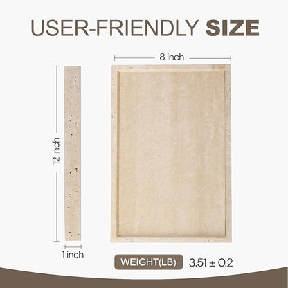 Koville Natural Travertine Tray, Coffee Table Vanity/Decorative Tray for Jewerly, Watch, Perfume Candle Storage for Bedroom/Bathroom/Kitchen Countertop