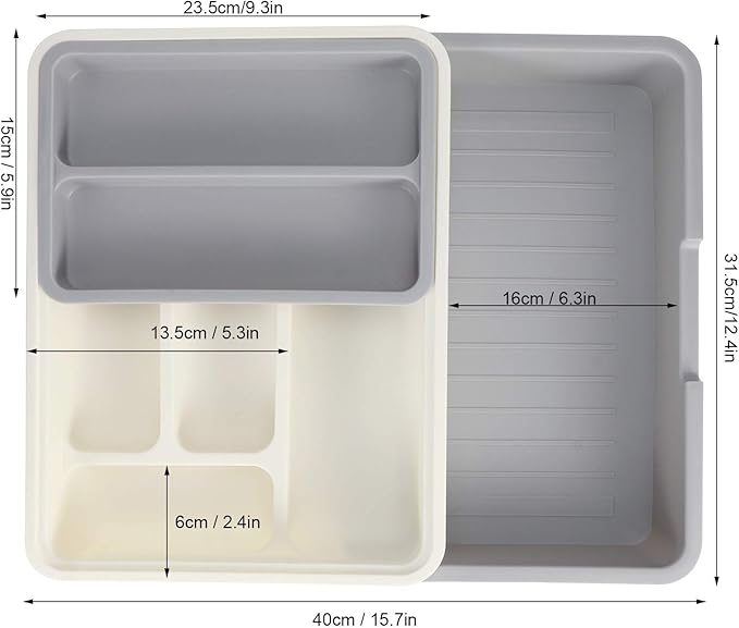 Yosoo Expandable Silverware Drawer Organizer – BPA-Free Plastic Cutlery Tray with 7 Compartments, Adjustable Utensil Holder for Kitchen Drawers, Flatware Storage for Spoons, Forks, Knives