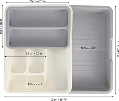 Yosoo Expandable Silverware Drawer Organizer – BPA-Free Plastic Cutlery Tray with 7 Compartments, Adjustable Utensil Holder for Kitchen Drawers, Flatware Storage for Spoons, Forks, Knives