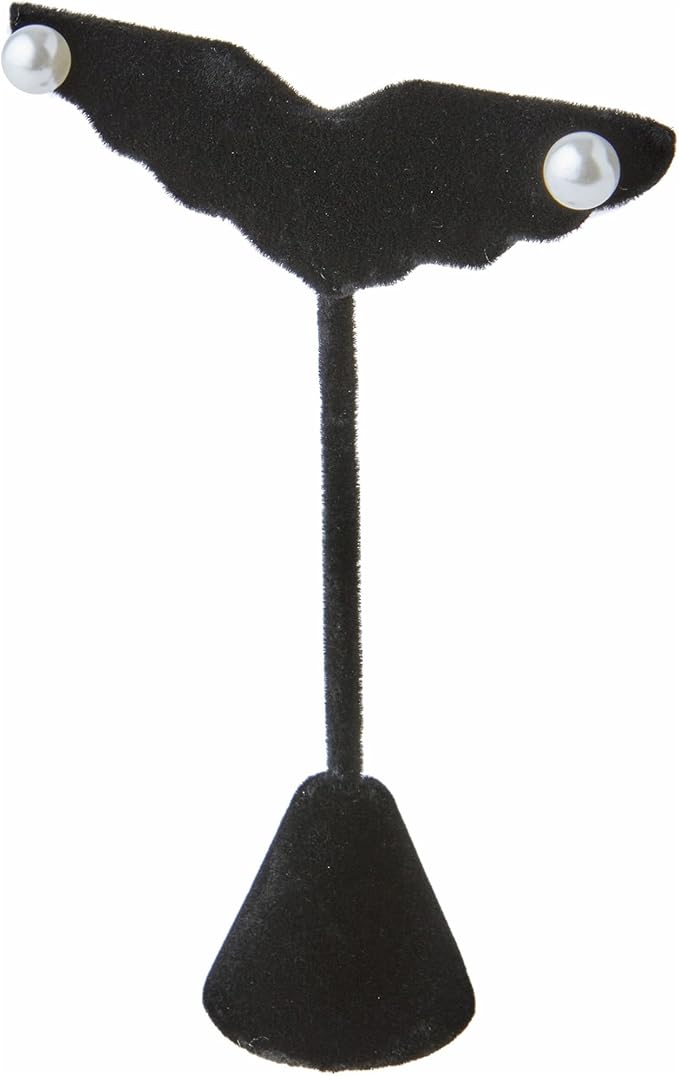 Plymor Black Velvet Wing Shaped, Three Pair Earring Display Stand, 3" W x 1.25" D x 4.75" H (Pack of 2)