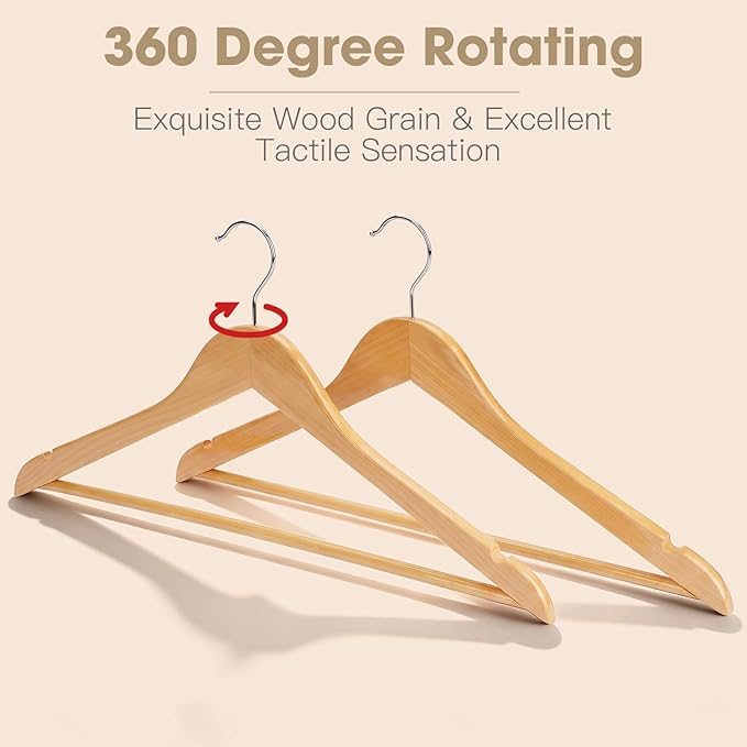 Wooden Hangers 30 Pack Solid Wood Hangers,Heavy Duty Coat Hangers for Closet, Wooden Clothes Hangers for Suits, Shirts, Pants, Jackets(Natural)