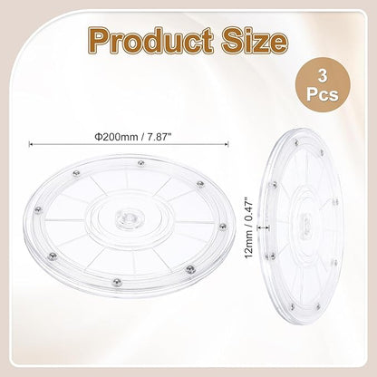 uxcell 3Pack Acrylic Lazy Susan Turntable, 8" Spinner Lazy Susan Turntable Organizer, Acrylic Ball Bearing Rotating Tray for Pantry Spice Rack Decorating, Clear