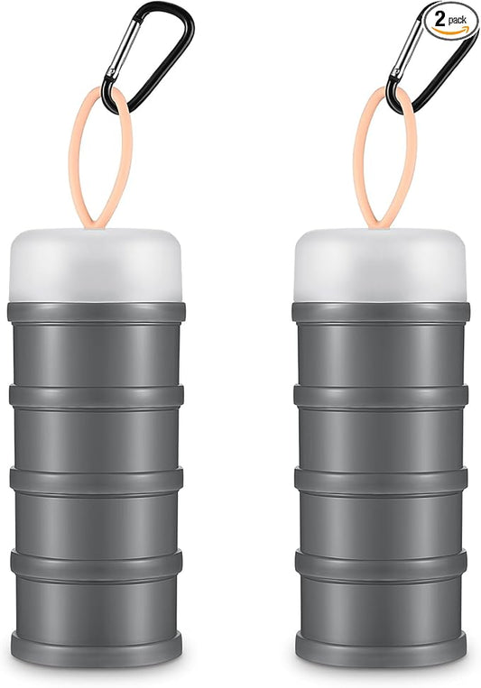 Baderke 2 Pcs Protein Powder Container with Funnels Stand, 4 Stackable Leakproof Protein Powder Dispenser, Portable Keychain Powder Container for Workout, Fitness, Travel(Black)